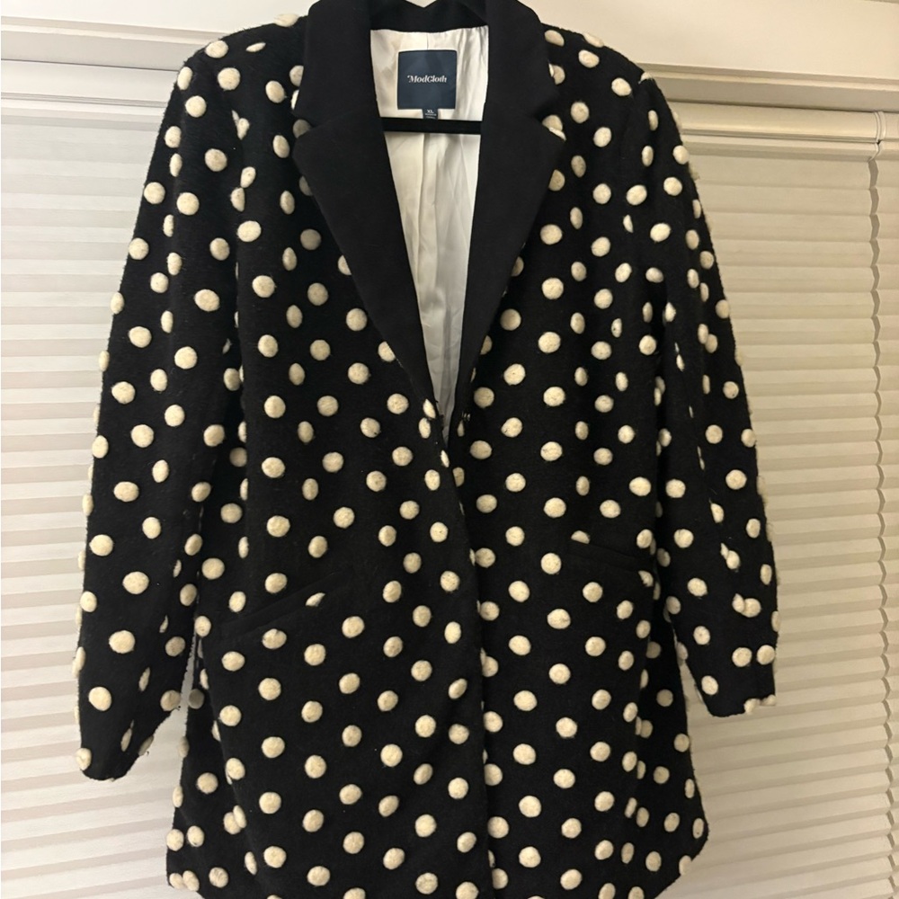 ModCloth Black Blazer with Cream Polka Dots